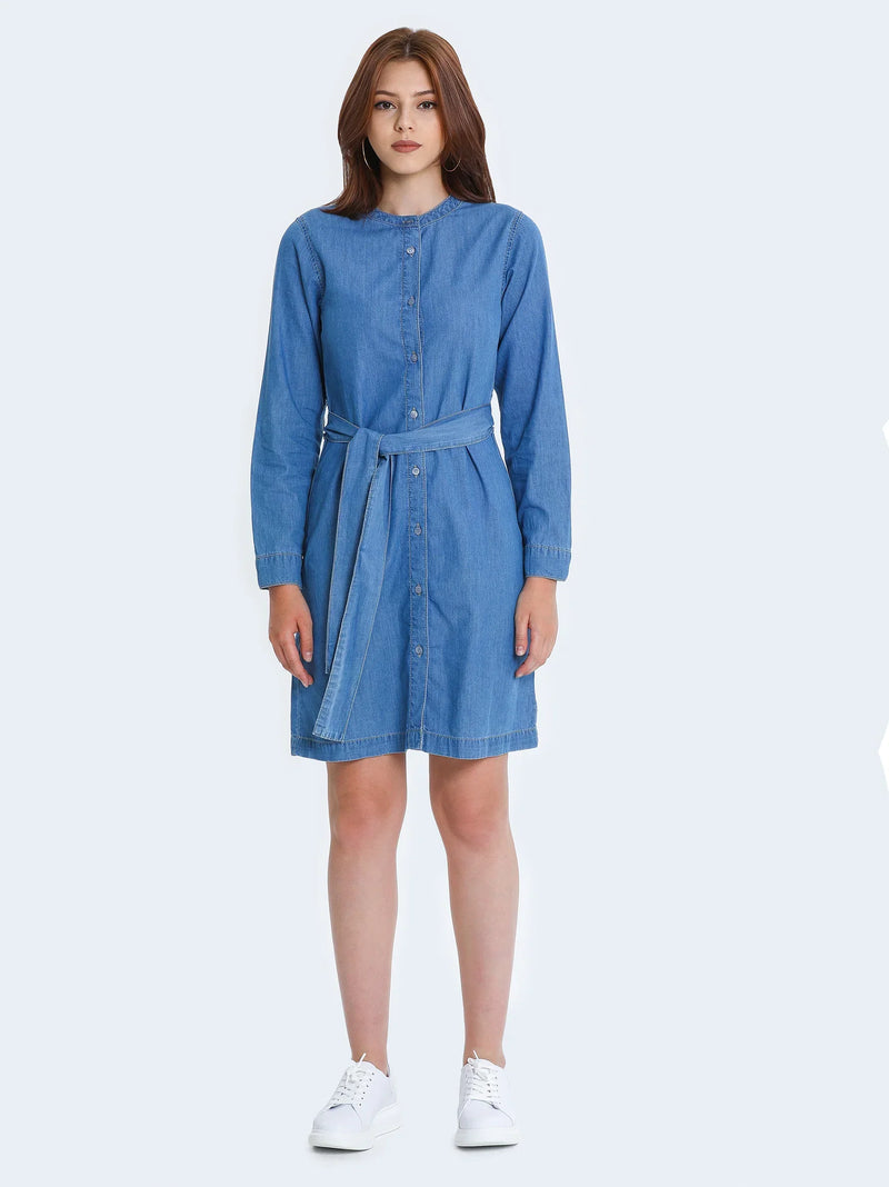 Light Blue Denim Tunic Shirt Dress