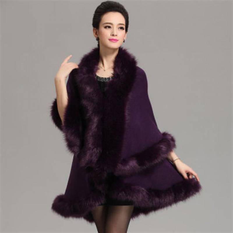 Faux Fox Fur Collar Cape Shawl