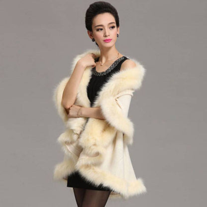 Faux Fox Fur Collar Cape Shawl