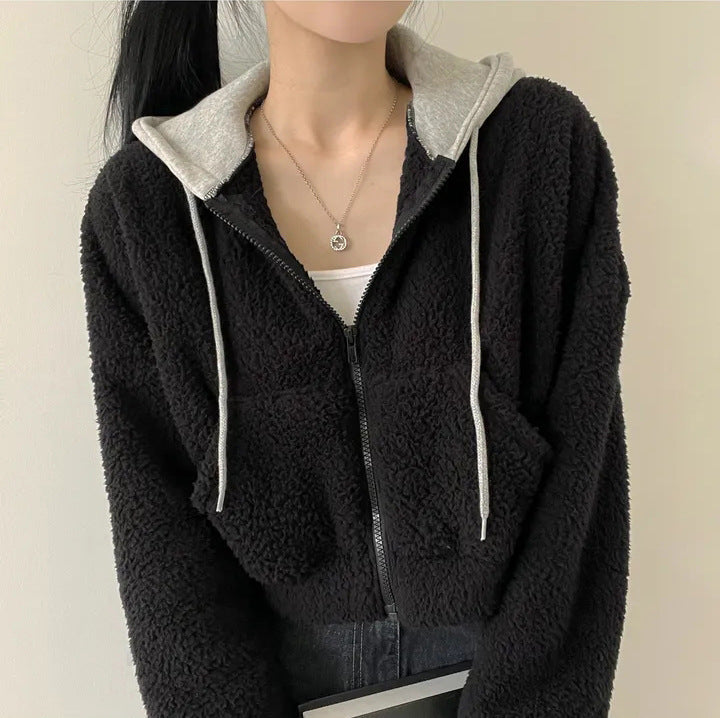 Warm Leisure Loose Lamb Fur Hooded