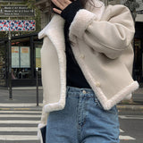 Retro Lapels Fur One Two-sided Lamb Fur  Jacket