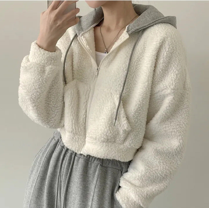 Warm Leisure Loose Lamb Fur Hooded