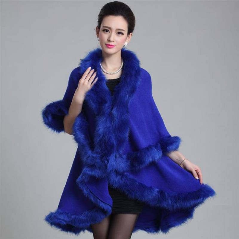 Faux Fox Fur Collar Cape Shawl