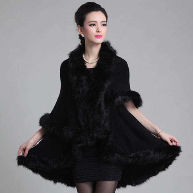 Faux Fox Fur Collar Cape Shawl