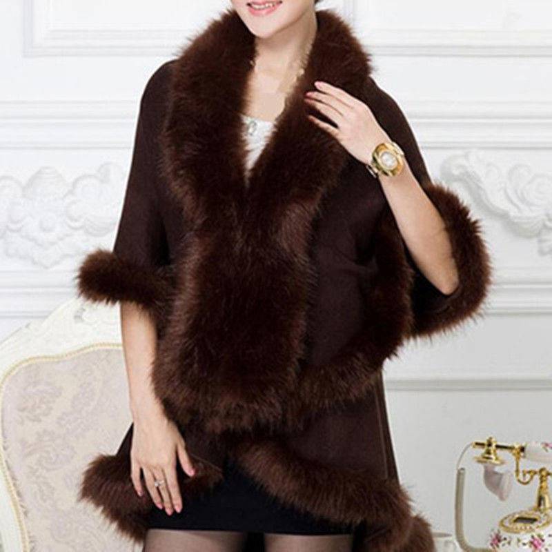 Faux Fox Fur Collar Cape Shawl