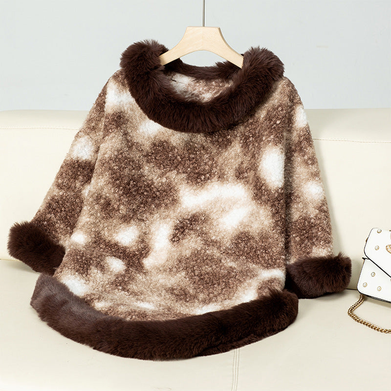 Pullover Leopard Print Knitted Cloak