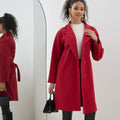 Woolen Long Tie Slim Coat